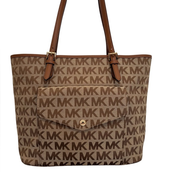 Michael Kors Tan and Brown Signature Logo Tote. - Picture 1 of 7